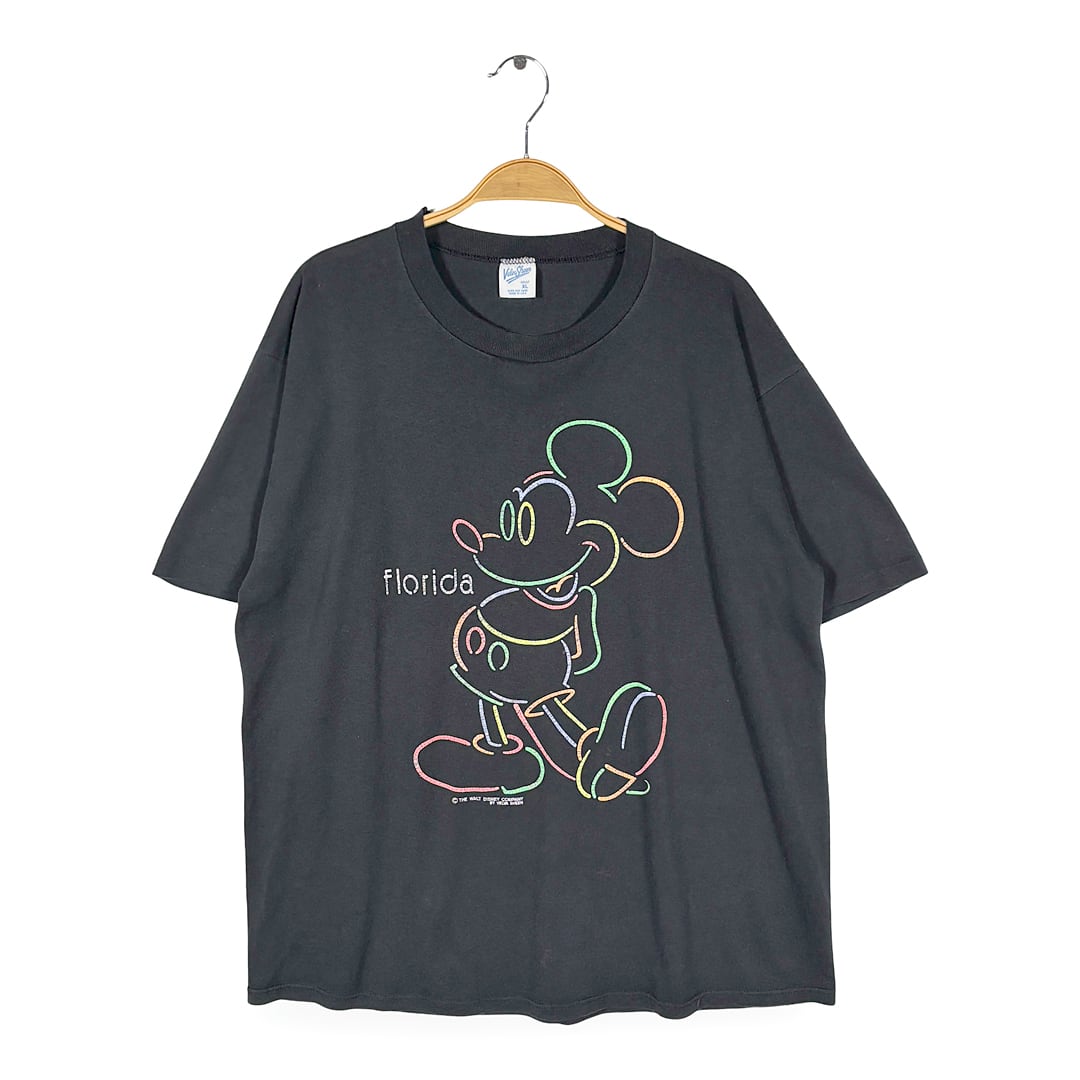 90s ミッキーマウス USA製 ヴィンテージ Tシャツ ネオンミッキー ディズニーオフィシャル MICKEY MOUSE ベルバシーン VELVA SHEEN サイズL BB0795