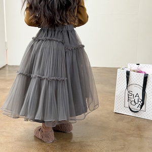 冬厚手層重ねチュールスカート