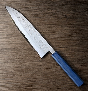 本久一作　和牛刀210mm　梨地槌目仕上げ　青紙２号　ステンレス割込　 Gyuto 210mm – Nashiji Tsuchime Finish, Aogami #2, Stainless Steel Clad