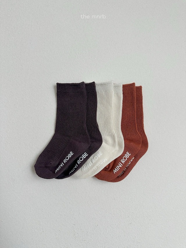 《予約》送料無料【minirobe】Basic Waffle Socks 3 Set