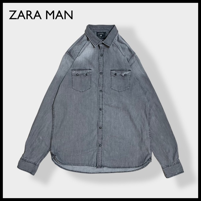【ZARA MAN】ウェスタンシャツ SLIM FIT 長袖シャツ カジュアルシャツ L スナップボタン フラップポケット ザラ スリムフィット US古着