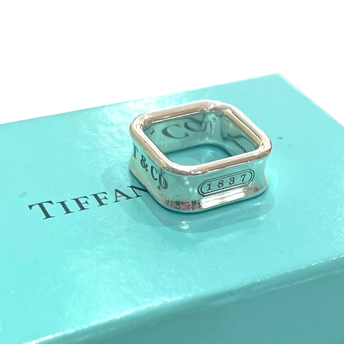 TIFFANY&CO.】2124 希少1837スクエアリング／7-8号／シルバー925／立体