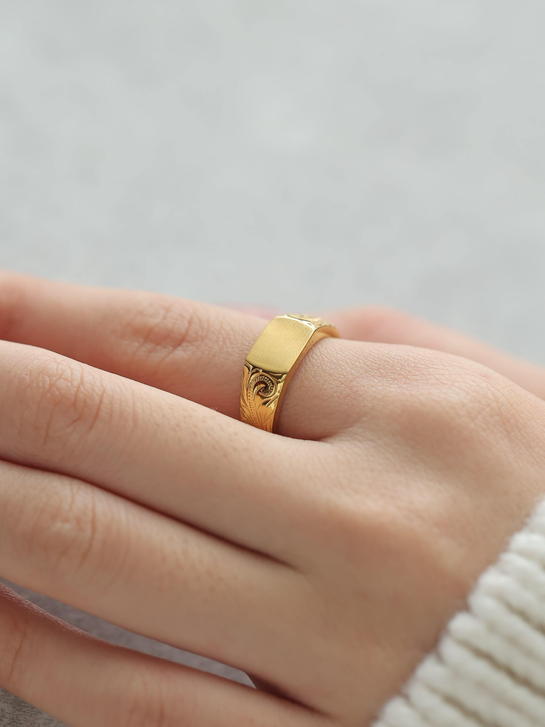 316L hawaiian signet square ring #r02 | rani