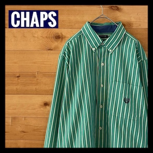 【CHAPS】 ストライプ 柄シャツ ライトグリーン チャップス 長袖シャツ アメリカ古着