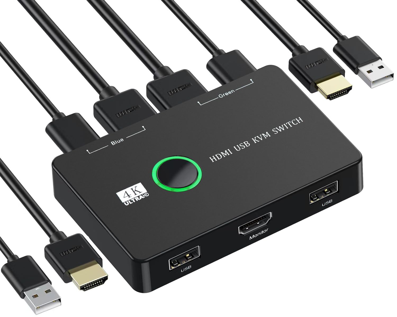 【努力特価】KVMスイッチ-NUIKOTI HDMI KVM切替器 2入力1出力 4K@60Hzをサポート 2台のコンピューター用のUSB スイッチ キーボードマウスプリンターと1台のHDモニターを共有 USBケーブル2本とHDMIケーブル2本付き