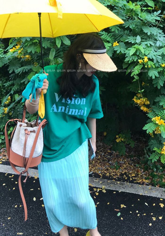 Tシャツ プリーツスカート サマースタイルルーズ 夏物 ビッグFスモールZ韓国39760098999