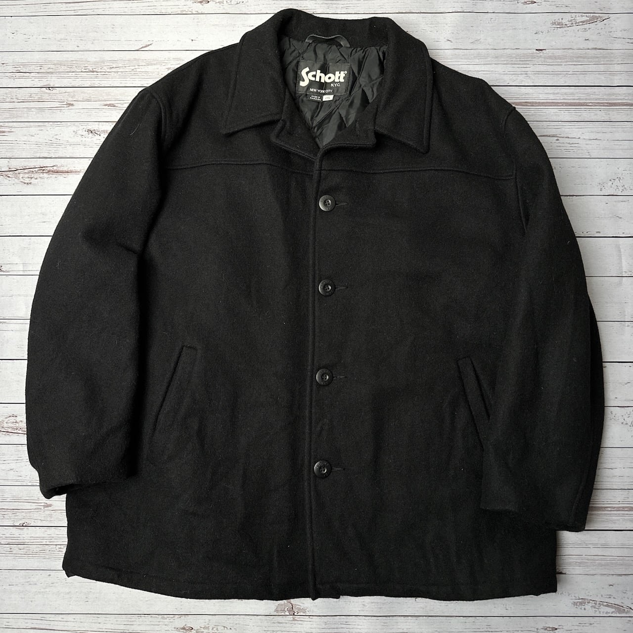 Schott カナダ製 メルトン ウールコート ハーフコート 黒 ジャケット Schott カナダ製 メルトン ウールコート ハーフコート 黒 ジャケット