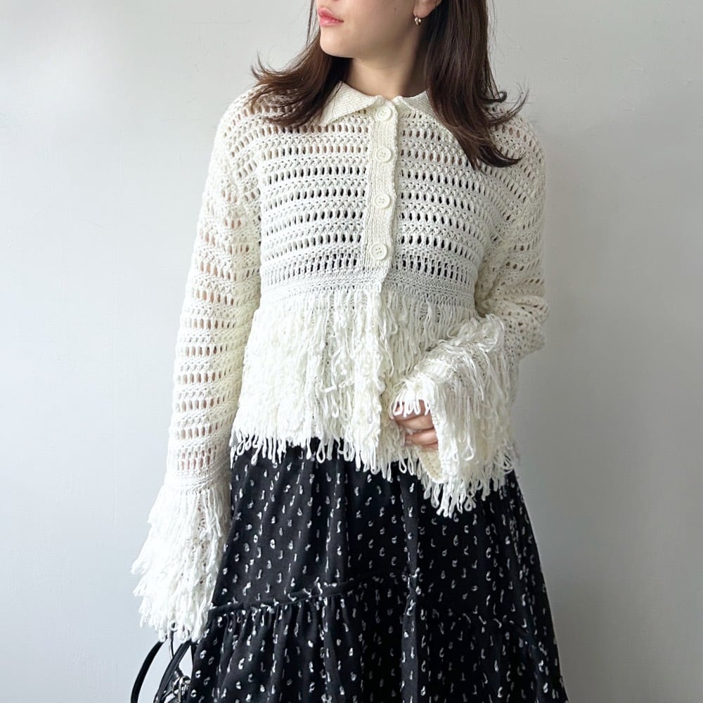 Mesh fringe cardigan