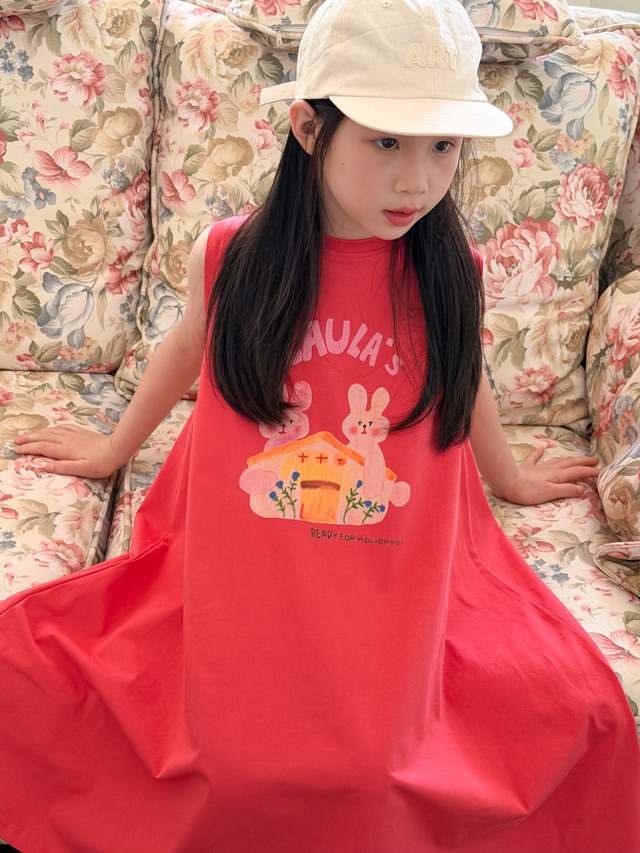【KID】うさぎハウスプリントノースリーブワンピース - 19