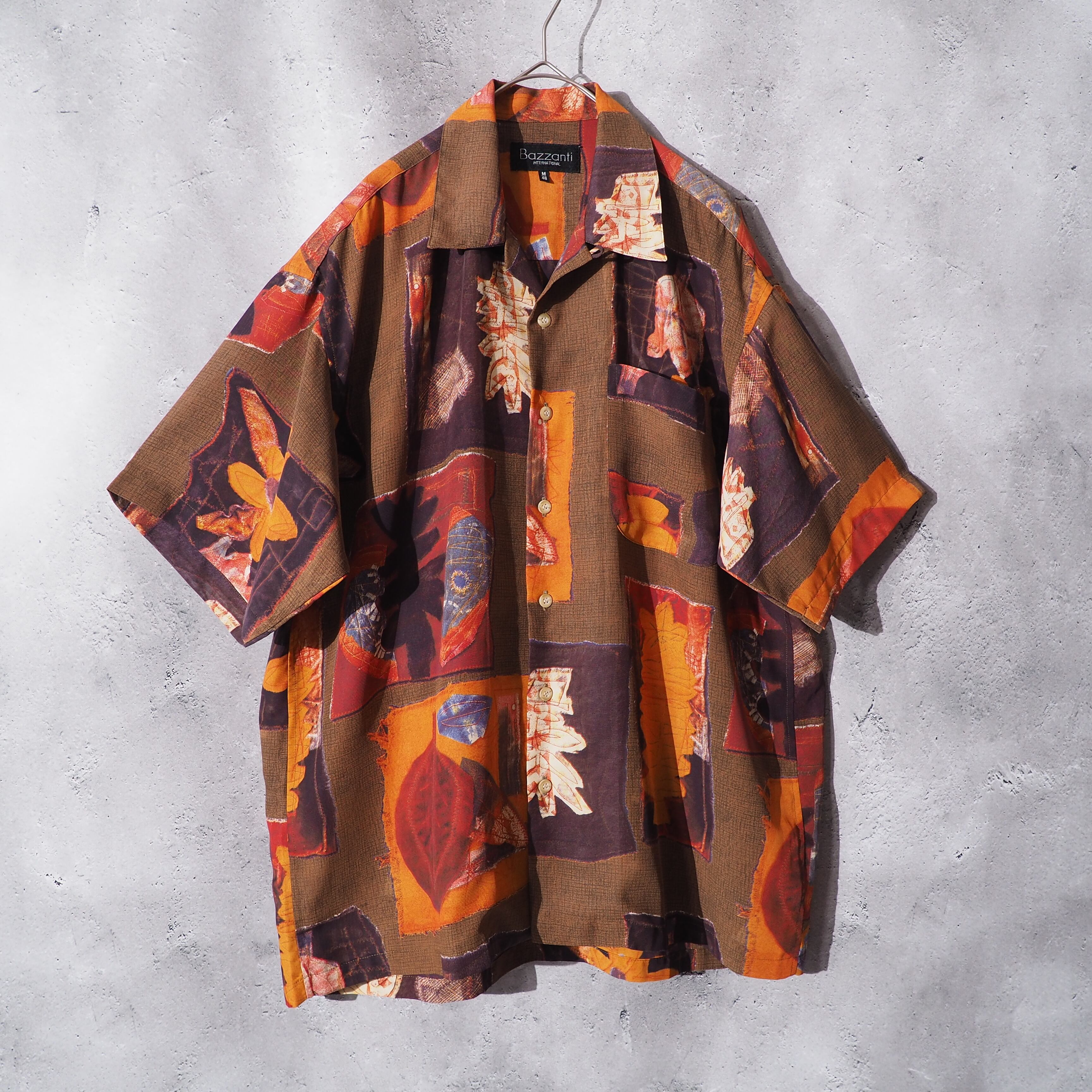 1990s ” Bazzanti ” retro modern art printed vintage open callar shirt