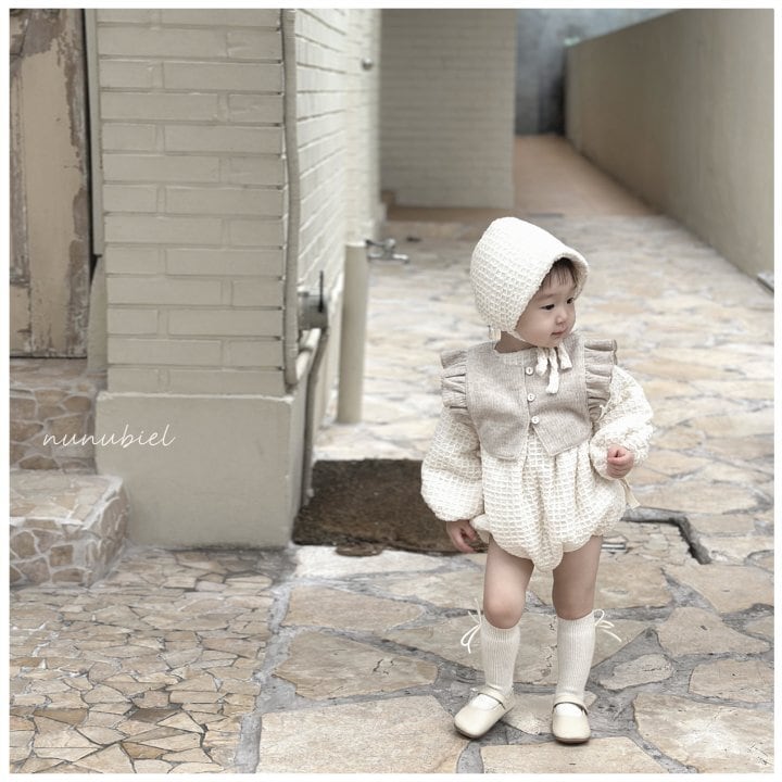 nunubiel】 rora romper & bonnet｜ワッフルロンパース&ボンネット