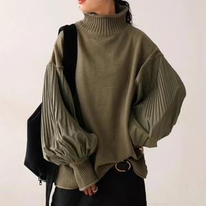 Lantern Sleeve Knitted Pullover Sweater Tops / ランタン スリーブ ニット プルオーバー トップス