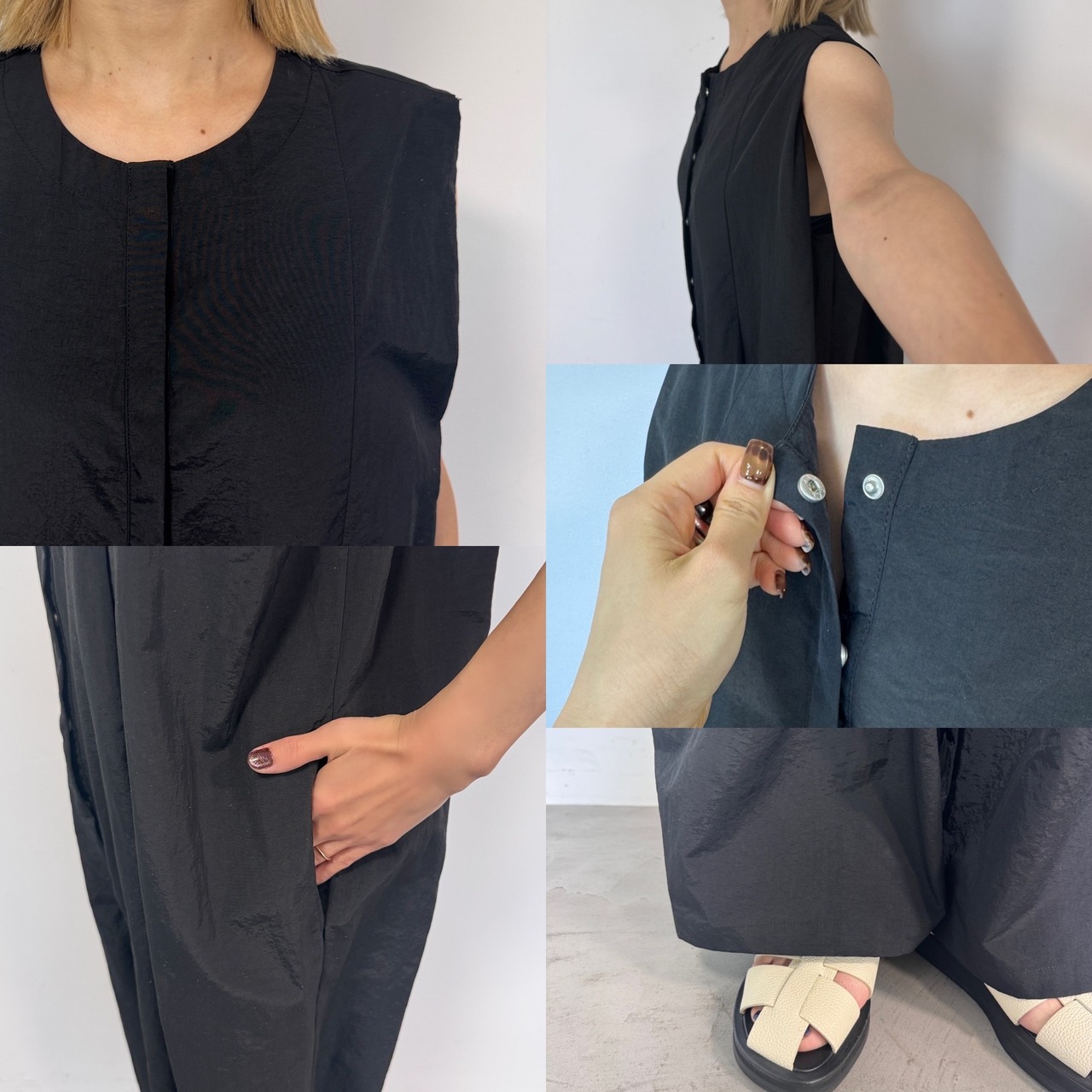 タックデザインノースリall in one/ブラック