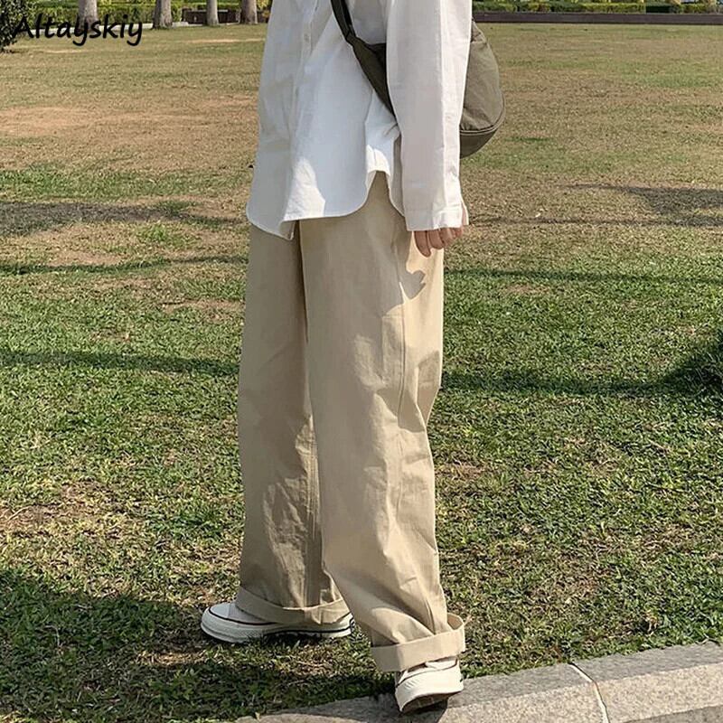 【新作】【送料無料】 カジュアルパンツ女性カーキだぶだぶのズボン和風ホット販売ハイウエストスタイリッシュなストレートツーリングレトロボトムスシンプルシックな BF 0315782625971