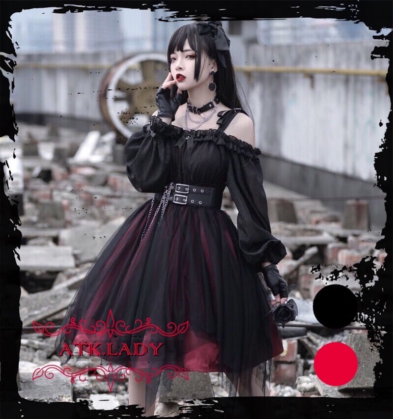 ★CRANK★LACE FLARE DRESS_CREAM ★正規品/韓国直送料込/人気 ATK.LADY】K91 Crimson blade【深紅の刃】膝丈 裾広め 広め裾