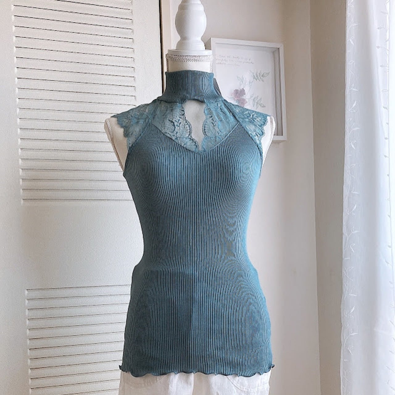 Oscalitoオスカリート リバーレースハイネックトップス ウールシルク サイズ4(L~2L)(11~13号)7611