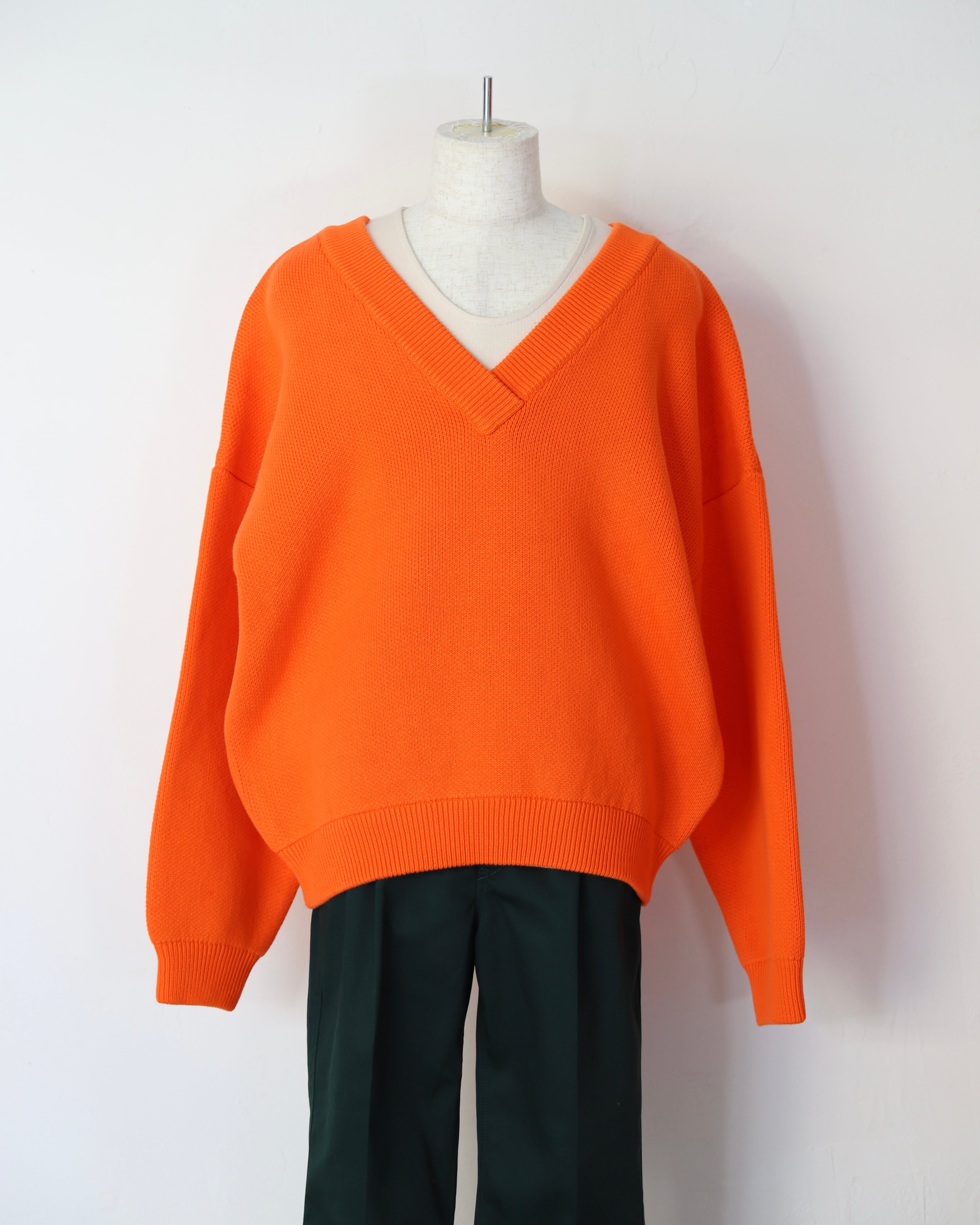 抹茶|XL | コットンVネックセーター | AMBERGLEAM