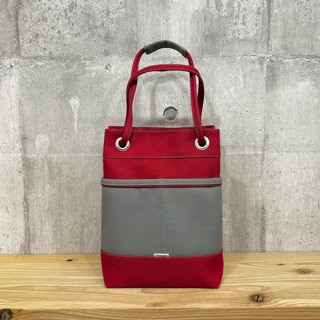 -＊ 2Way. BucketBag ＊-  <濃赤×グレー>