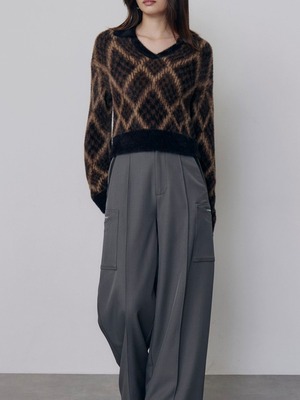 Shaggy Check Polo Knit / BLACK