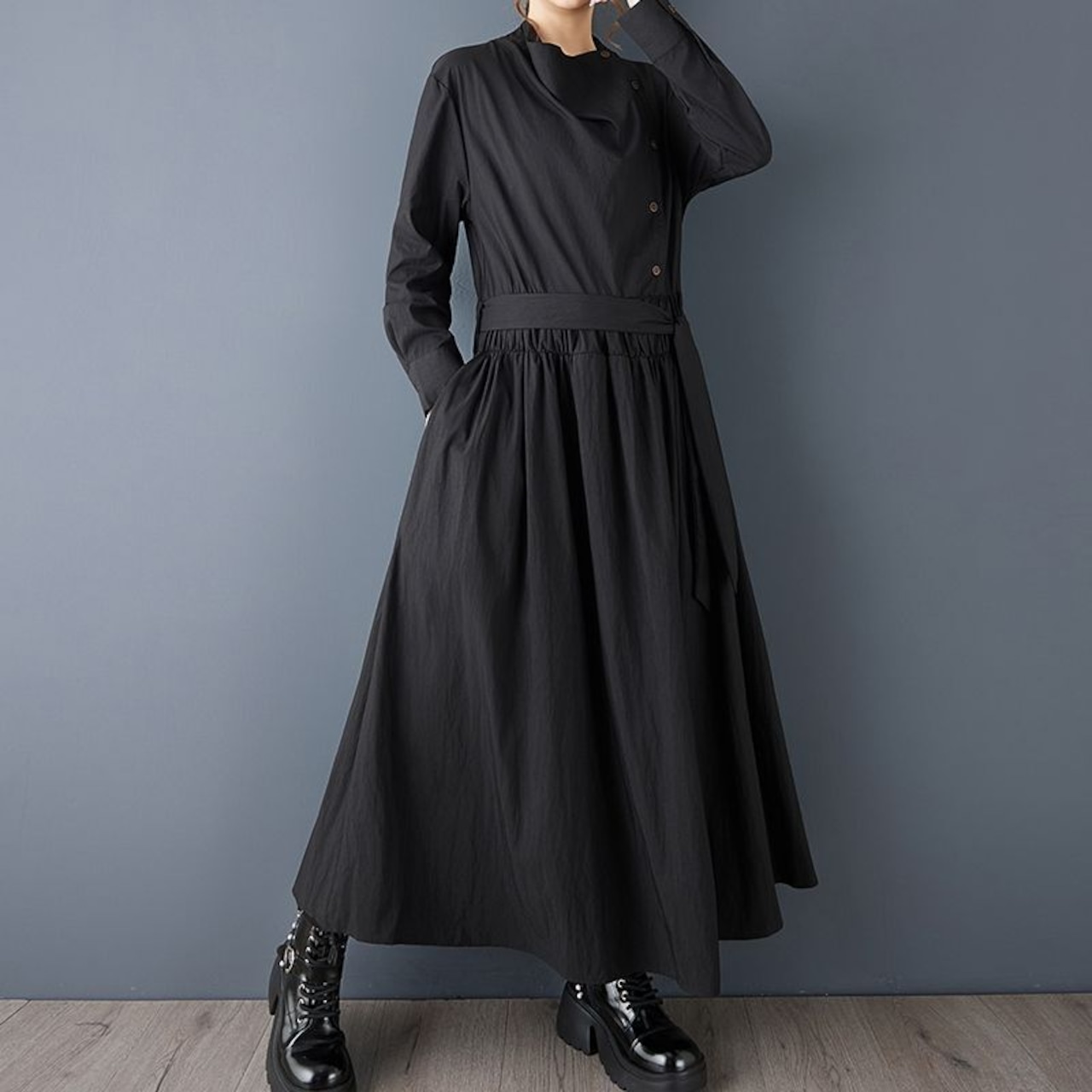 ドレープネック ギャザー ワンピース 00123