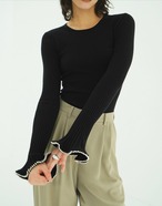CLANE EMBELLISHED FRILL SLEEVE KNIT TOPS