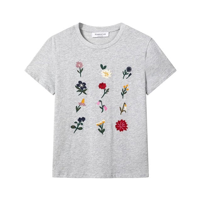 botanical embroidery t-shirt 3colors【2024042204】