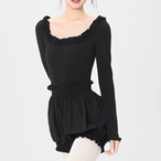 【即納】フリルトリミング レオタード ブルームパンツセット ブラック (M) L1376