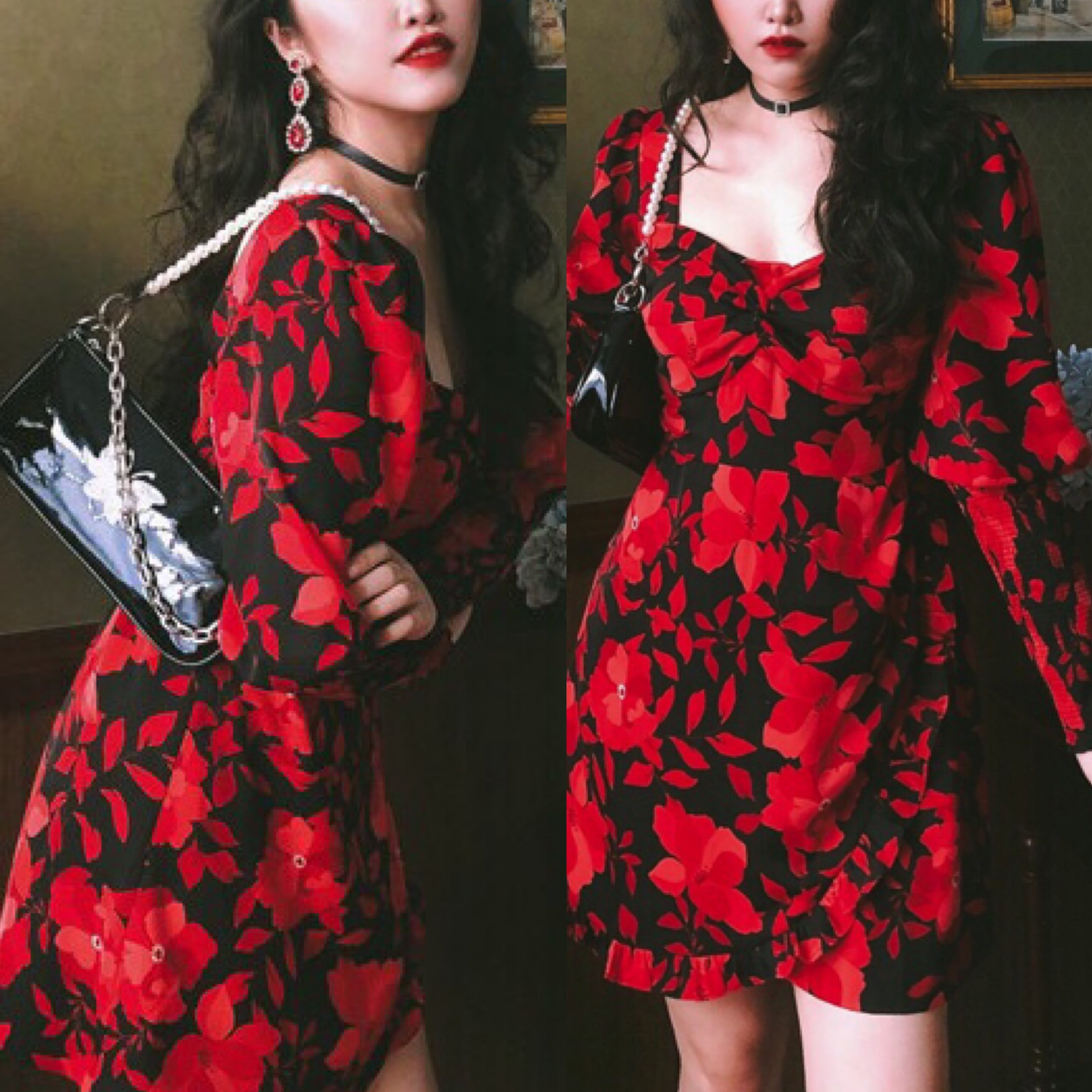 フラワー 花 ワンピース 赤 レッド 花柄 | LOVEYsmileSHOP