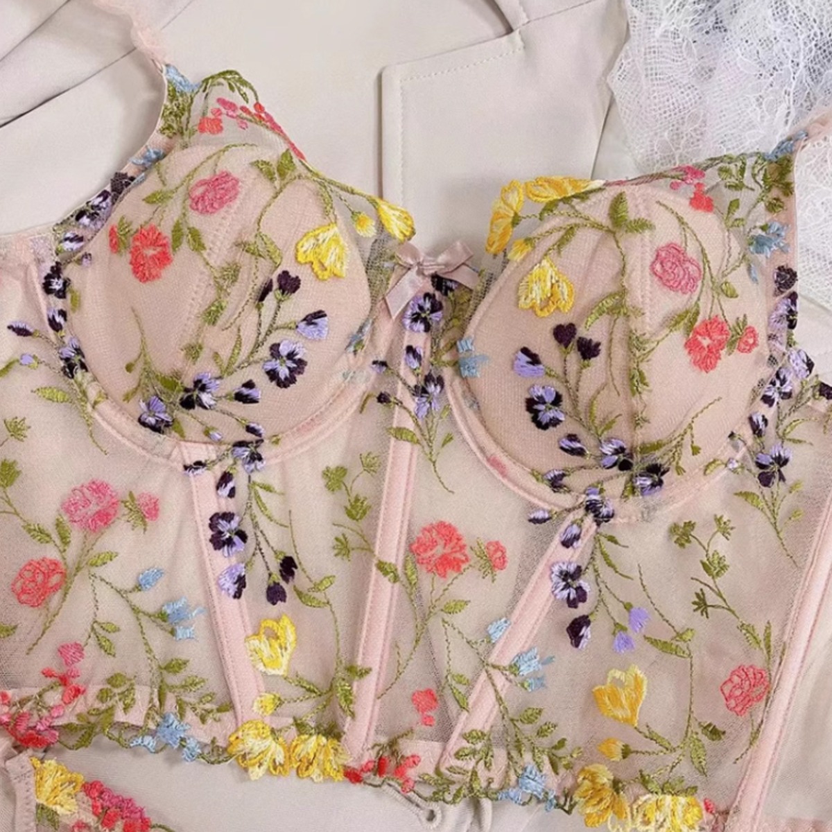 セクシー花柄フィッシュボーンブラ&パンツ2点セット | 9click