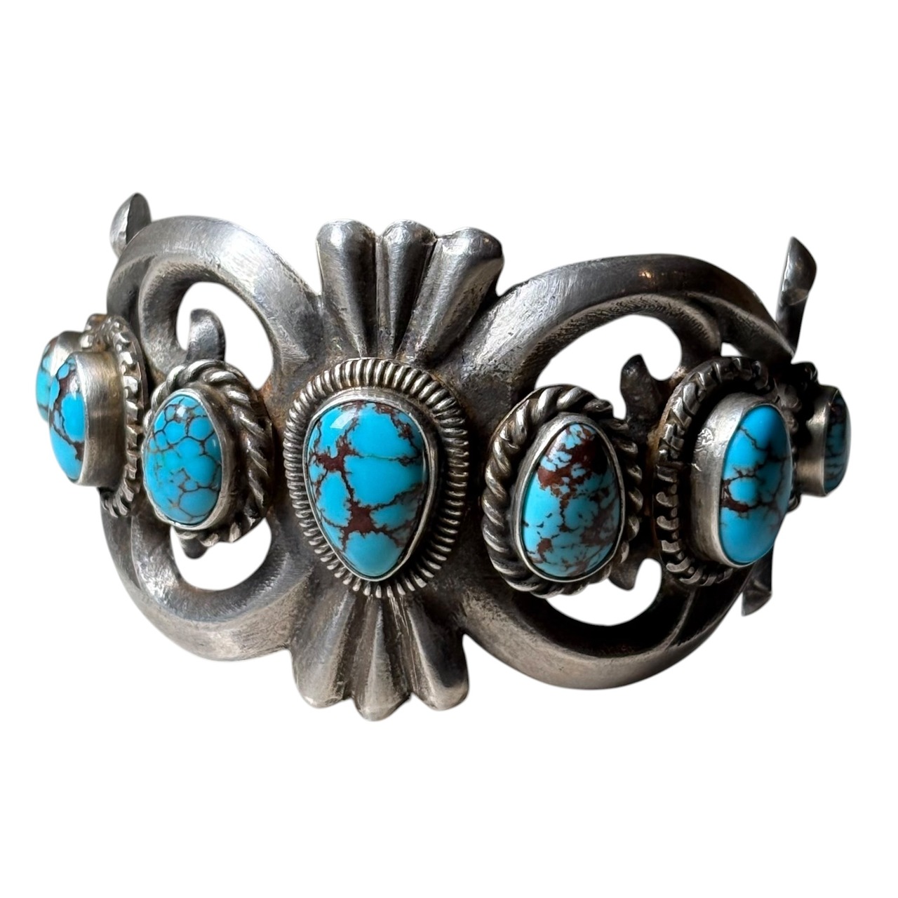 vintage Navajo silver 7 turquoise cast bangle