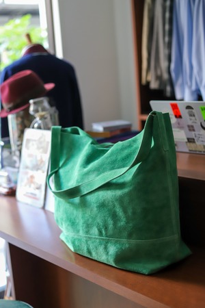 【新品】SUNSHINE＋CLOUD MINTENS限定品 SPECIAL SUEDE SHOULDER BAG BIG SIZE／ サンシャインプラスクラウド  ビッグサイズ スエード ショルダー バッグ 2WAY 日本製 グリーン 牛革