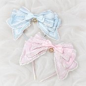 ♡【全5色】MAID ハートチャーム マットリボンフリルレースカチューシャ light blue ♡