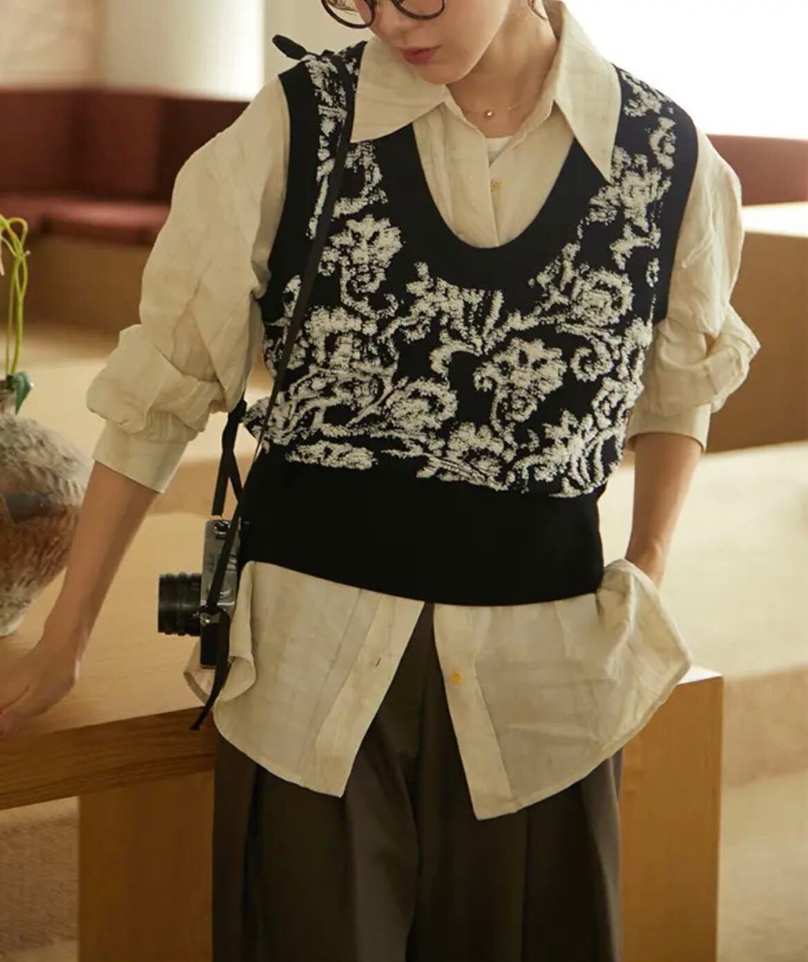 レトロジャガードUネックベスト