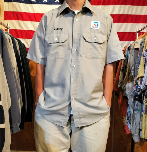 Used 半袖シャツ◆USA製 REDKAP ワッペン ワークシャツ ライトグレー◆USA古着　ヴィンテージ