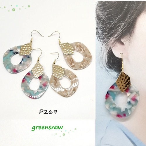 【サージカルステンレス　ピアス】大ぶり　マーブル　変形　抜き雫　しずく　イヤリング