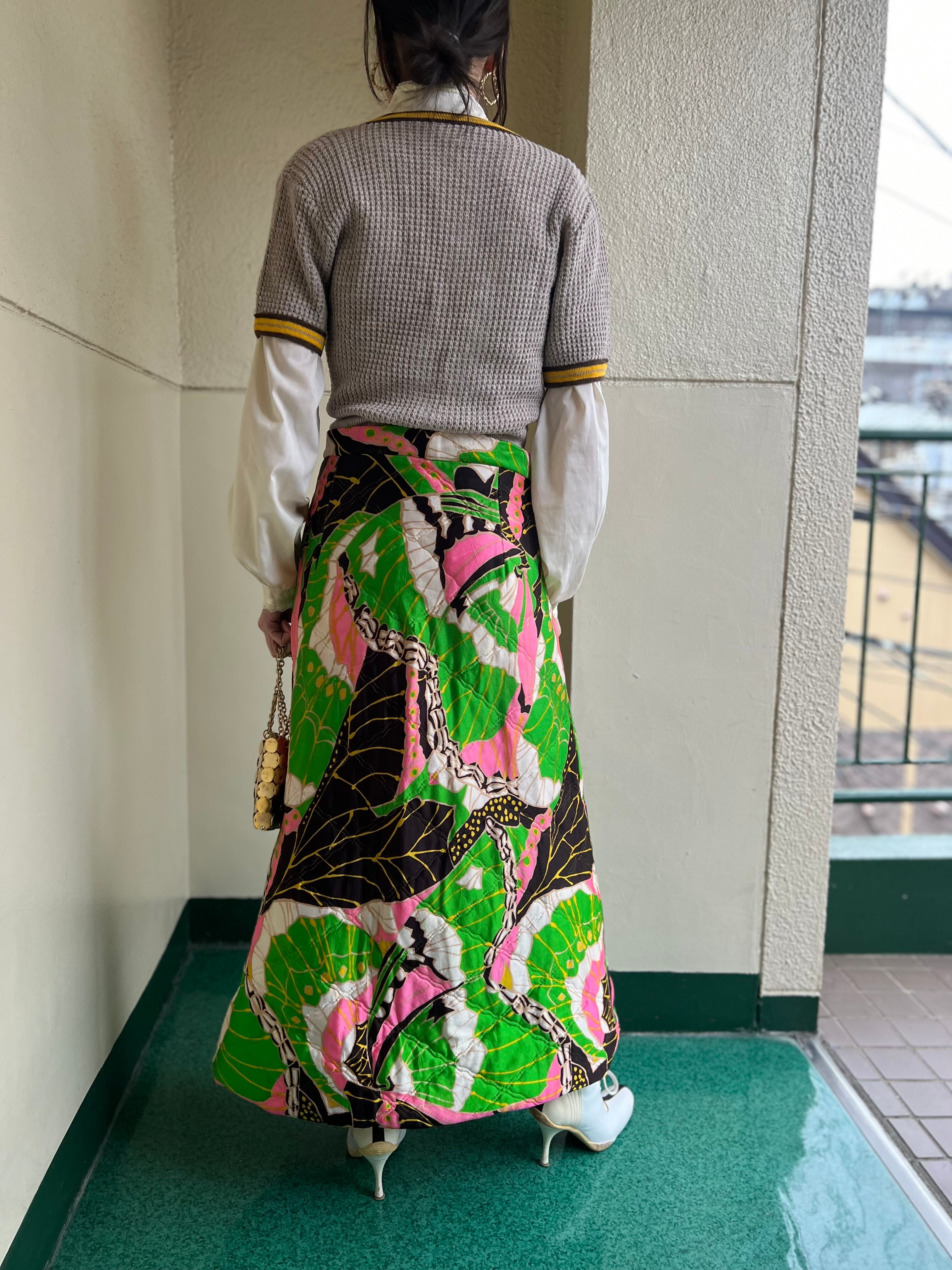 70s gray × yellow knit cardigan ( ヴィンテージ グレー × イエロー