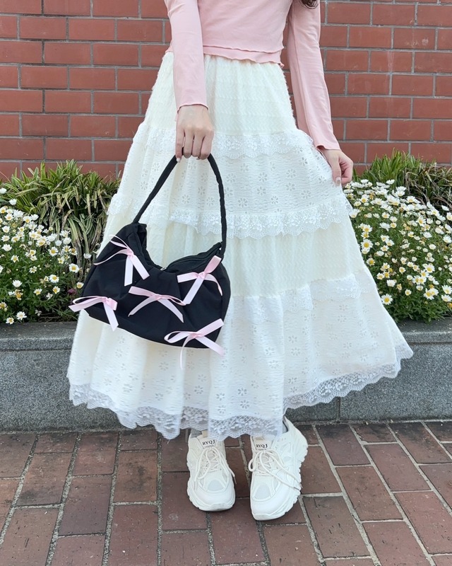 【Renonqle】lace patchwork long skirt