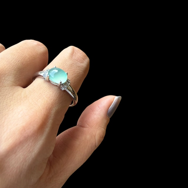 Vintage Green Chalcedony & Topaz Silver Ring