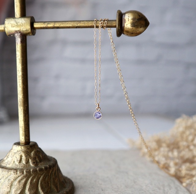 【K10】宝石質タンザナイトの一粒ネックレス(ファセットカット)＊12月誕生石