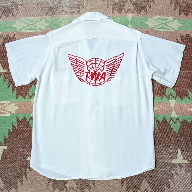 50s~ TWA Embroidered HILTON Rayon Bowling Shirt | Wonder