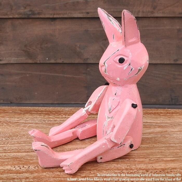 お座り うさぎさん Sサイズ 手足が動かせる木彫りの動物 ウェルカム