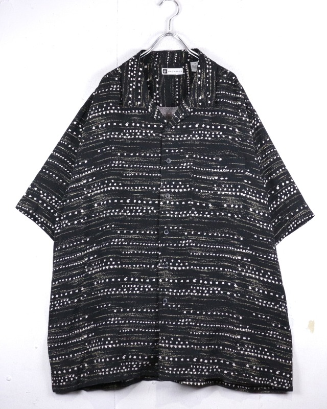 【Caka act2】Abstract Pattern Vintage S/S Open Collar Silk Shirt