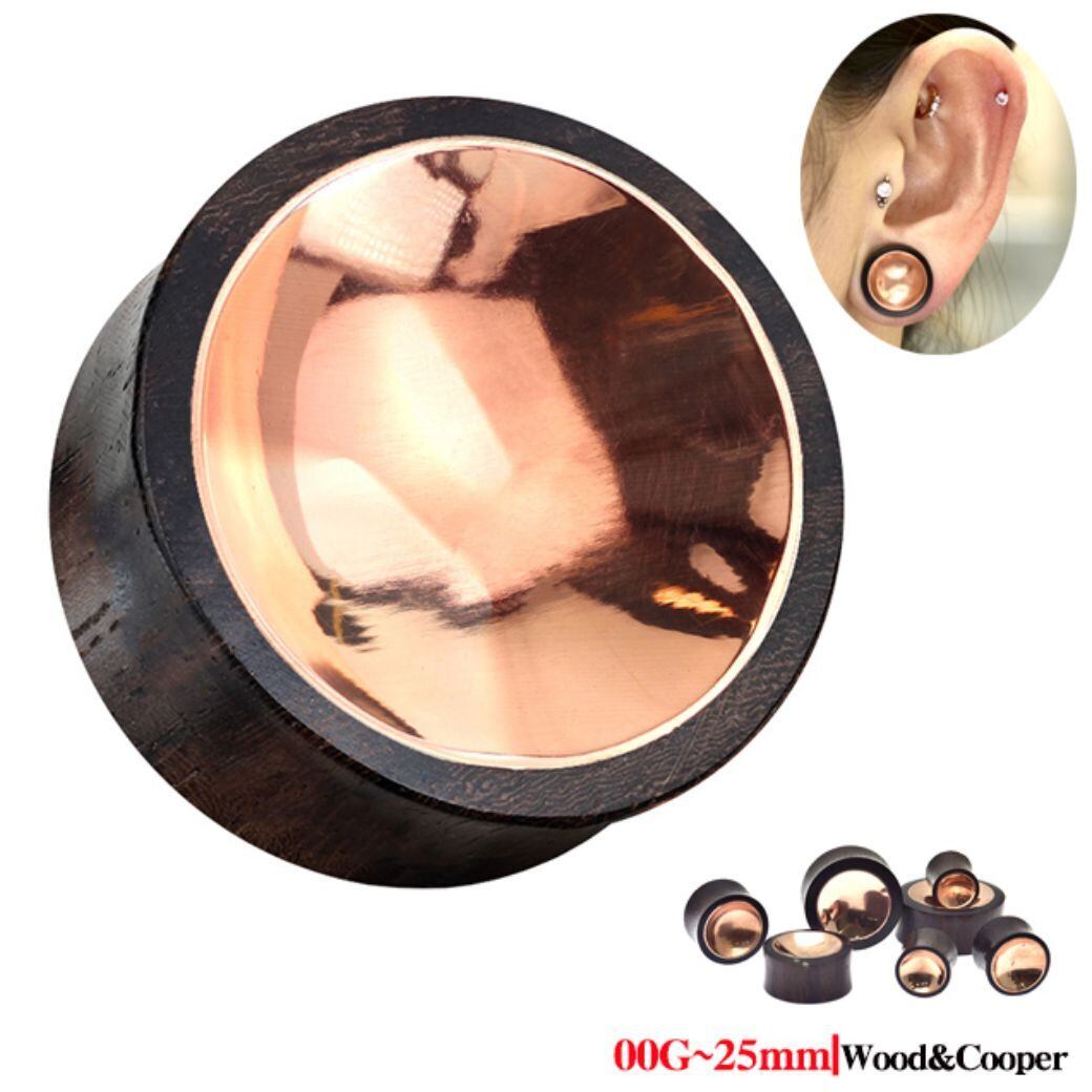 ハンドメイド ピアス 金色と茶色 ボディピアス 00G 12mm(1/2