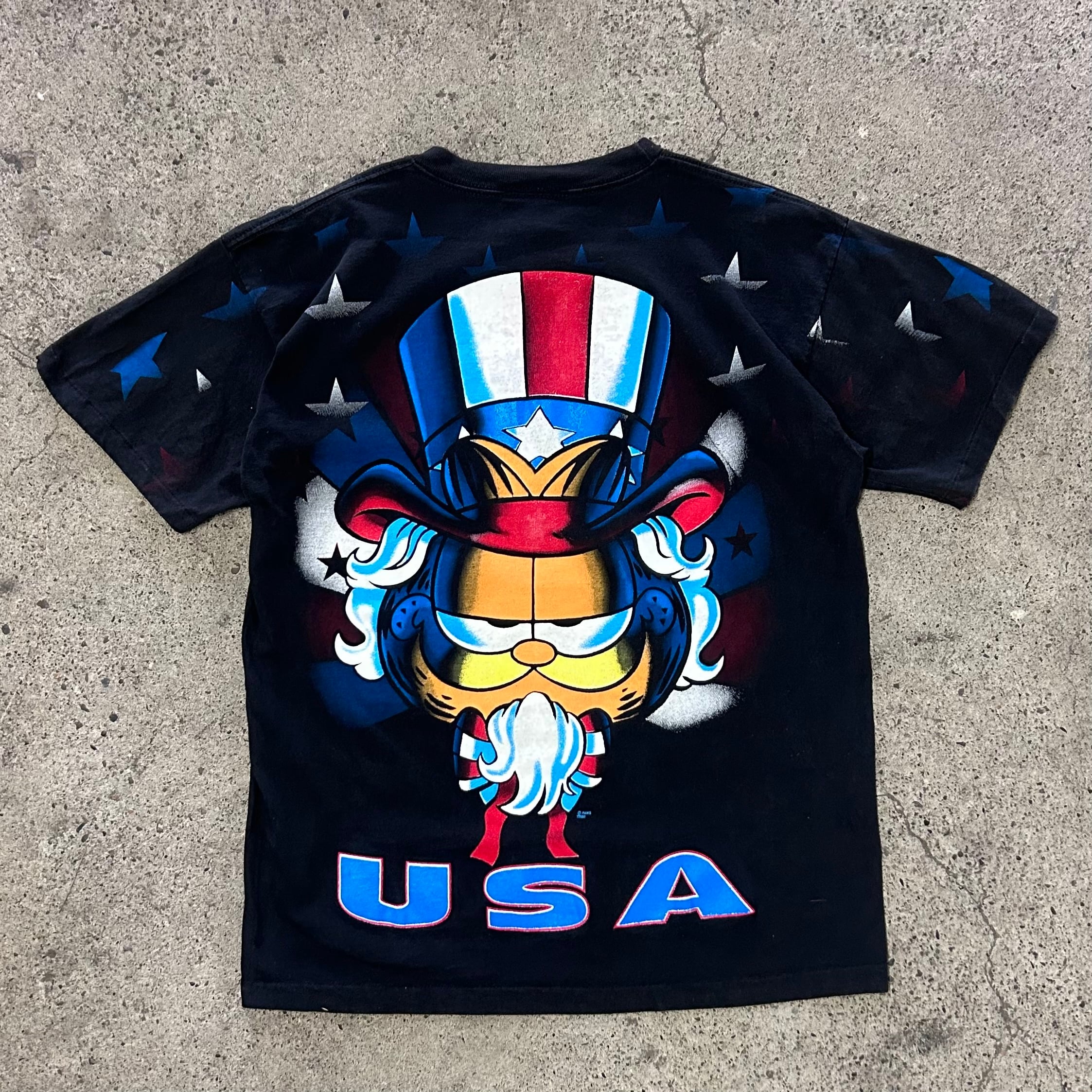 Garfield Uncle Sam Pattern T-Shirt ガーフィールド アンクルサム Tシャツ キャラ アニメ ＃505082