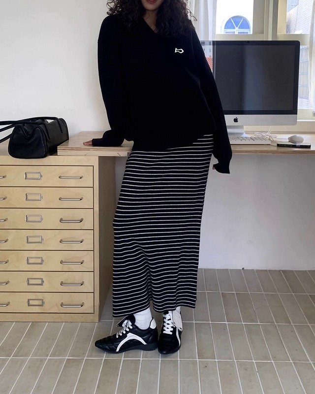 リブストライプタイトスカート A0552