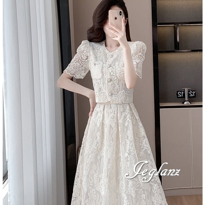 セットアップ 2点 総レース ジャケット スカート 高見え エターナル ♪(M7440)κ