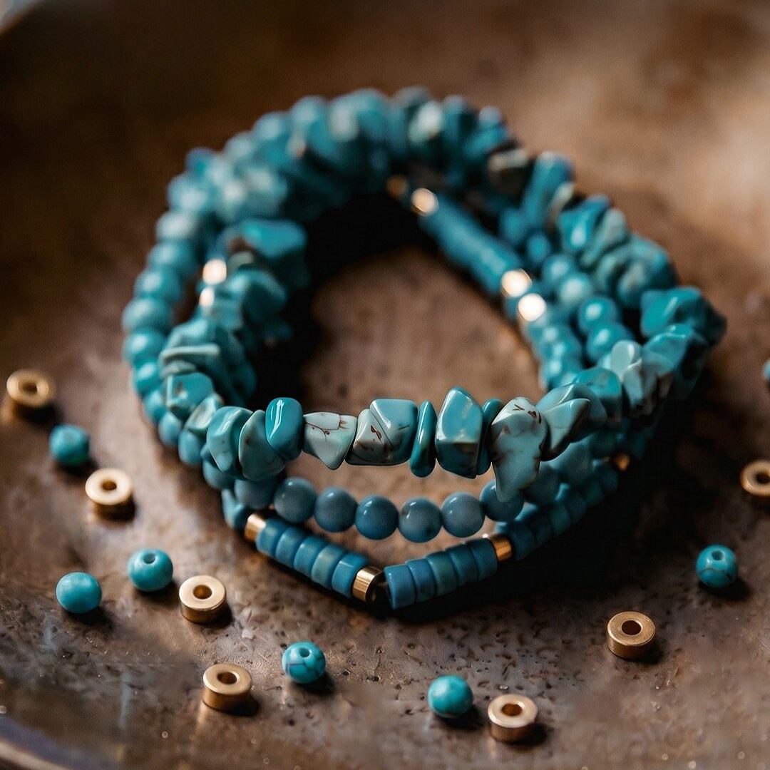 Turquoise Beaded Stretch Bracelet(GV582)