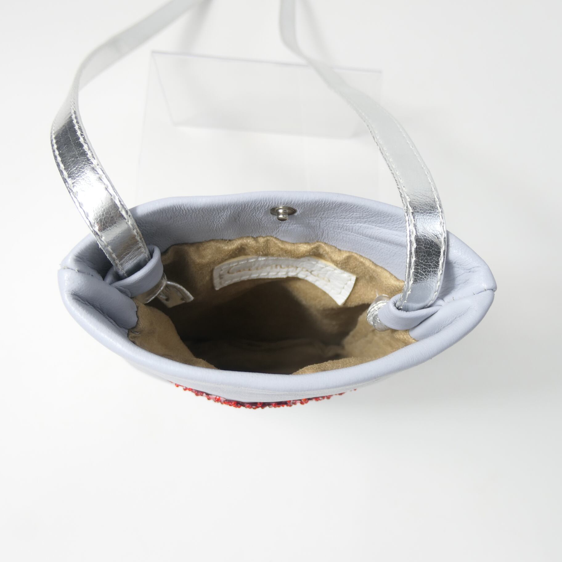 ソフトグレー（ハート） レザー スマホ ショルダーバッグ Mサイズ