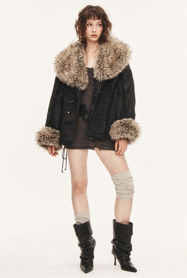 [threetimes] Hug fur jacket (black) 正規品 韓国ブランド 韓国通販 韓国代行 韓国ファッション スリータイムズ three times 日本 店舗