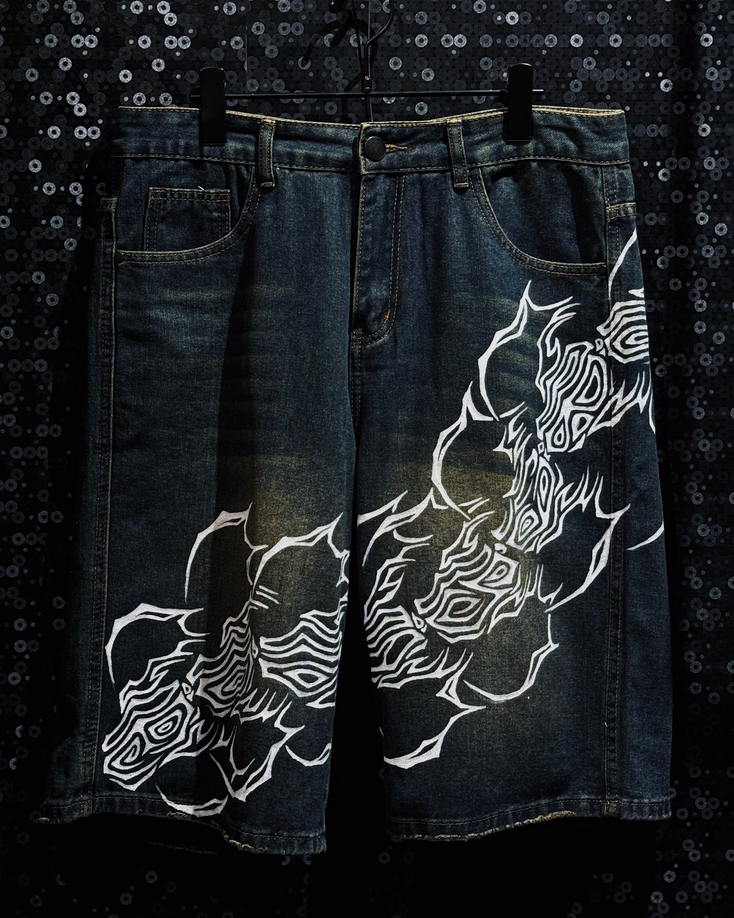 【ÆIEM】“RƎ:STANCE” Hand-Painted Reconstructed Denim shorts